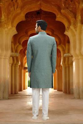Men's grey embroidered sherwani 4