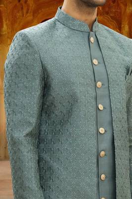 Men's grey embroidered sherwani 5
