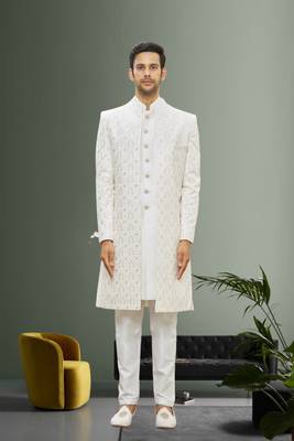 Men's cream embroidered sherwani 1