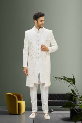Men's cream embroidered sherwani 2