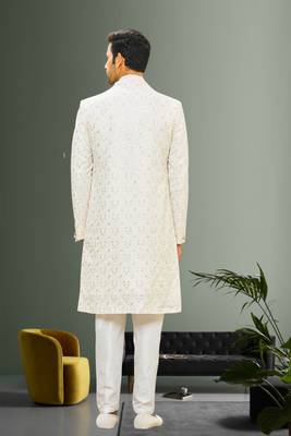 Men's cream embroidered sherwani 3