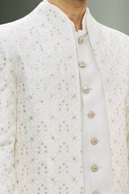 Men's cream embroidered sherwani 4