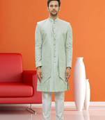 Men's pista green woven sherwani