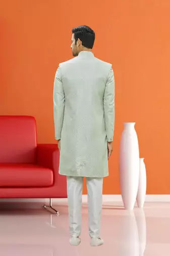 Men's pista green woven sherwani