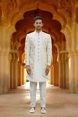 Men's cream embroidered sherwani 1