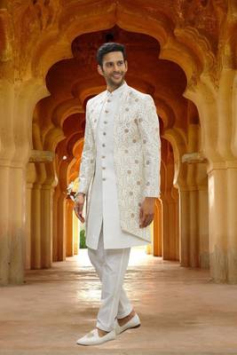 Men's cream embroidered sherwani 2