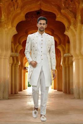 Men's cream embroidered sherwani 3