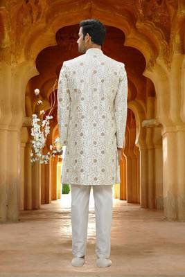 Men's cream embroidered sherwani 4