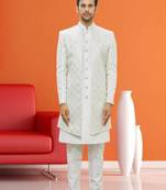 Men's cream woven sherwani