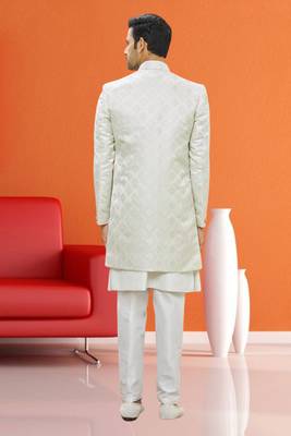 Men's cream woven sherwani 3