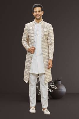 Men's cream embroidered sherwani 1