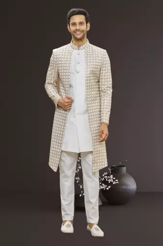 Men's cream embroidered sherwani