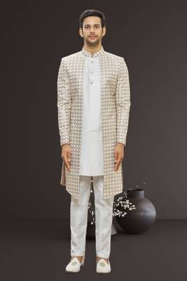 Men's cream embroidered sherwani 2