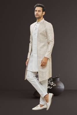 Men's cream embroidered sherwani 3