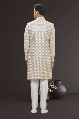 Men's cream embroidered sherwani 4