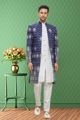 Men's blue embroidered sherwani 1