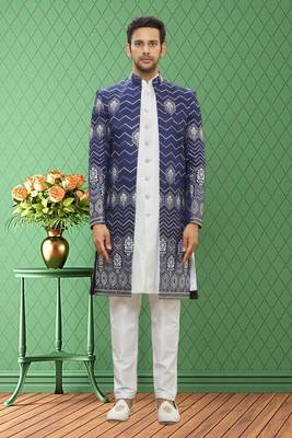 Men's blue embroidered sherwani 3