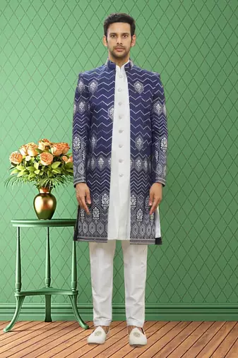 Men's blue embroidered sherwani
