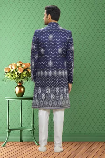 Men's blue embroidered sherwani