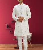Men's cream woven sherwani