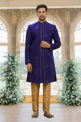 Men's blue embroidered sherwani 1