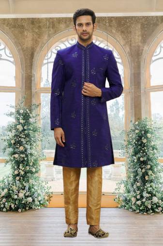 Men's blue embroidered sherwani