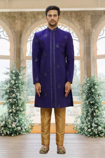 Men's blue embroidered sherwani