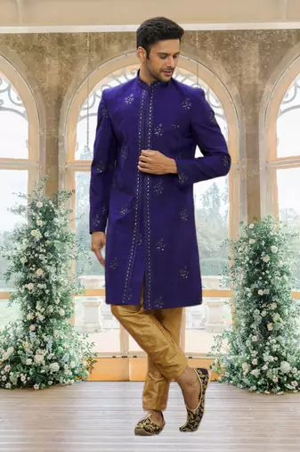 Men's blue embroidered sherwani