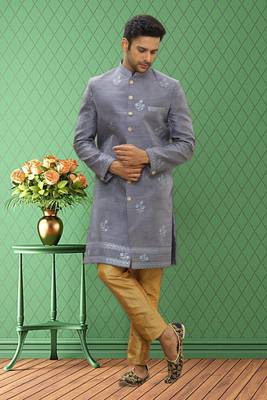 Men's grey embroidered sherwani 1