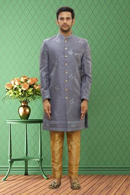 Men's grey embroidered sherwani 2