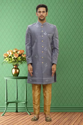 Men's grey embroidered sherwani