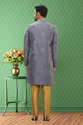 Men's grey embroidered sherwani 4