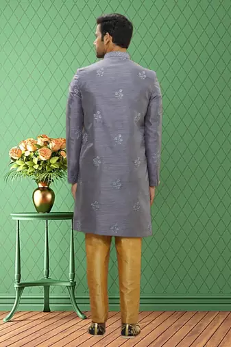 Men's grey embroidered sherwani