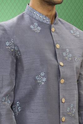 Men's grey embroidered sherwani 5