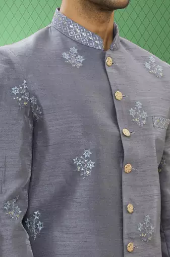 Men's grey embroidered sherwani