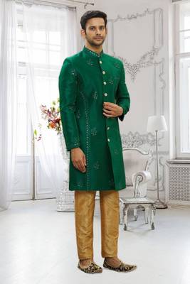 Men's green embroidered sherwani 1