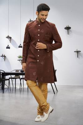 Men's brown embroidered sherwani 1
