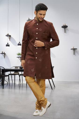 Men's brown embroidered sherwani