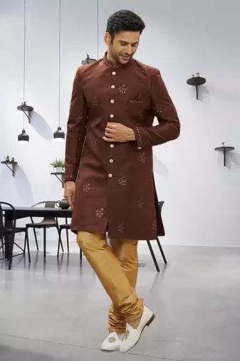 Men's brown embroidered sherwani