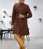 Men's brown embroidered sherwani