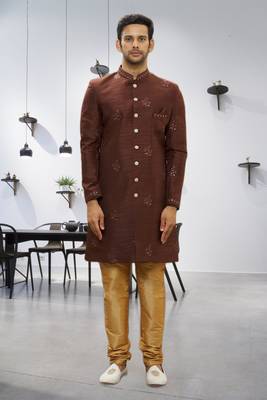 Men's brown embroidered sherwani 2