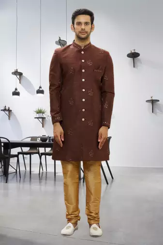 Men's brown embroidered sherwani