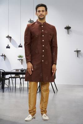 Men's brown embroidered sherwani 3