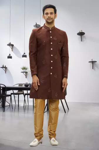 Men's brown embroidered sherwani
