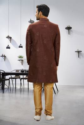 Men's brown embroidered sherwani 4