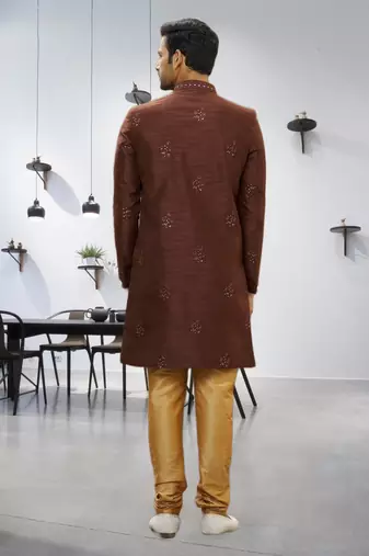 Men's brown embroidered sherwani