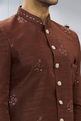 Men's brown embroidered sherwani 5