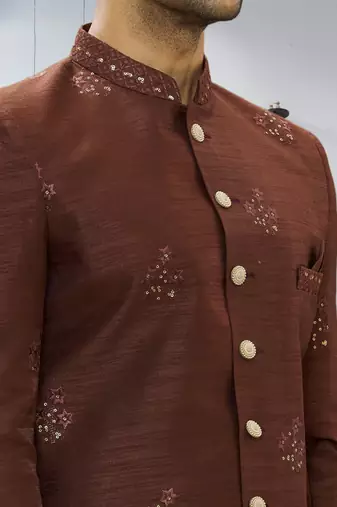 Men's brown embroidered sherwani