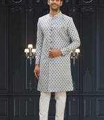 Men's cream woven sherwani