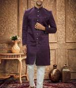 Men's purple woven sherwani